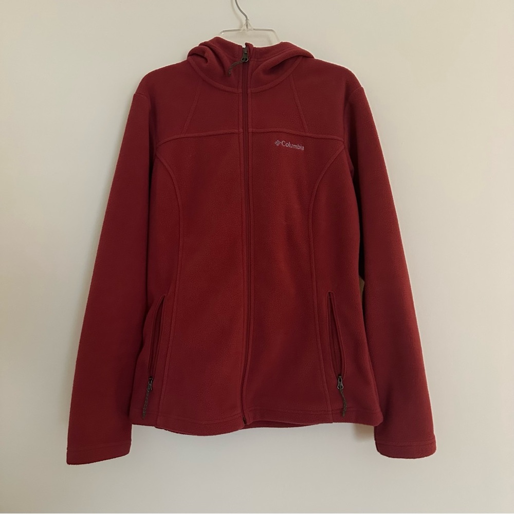 Columbia women's XS dark pink hooded warm winter long sleeve fleece jacket